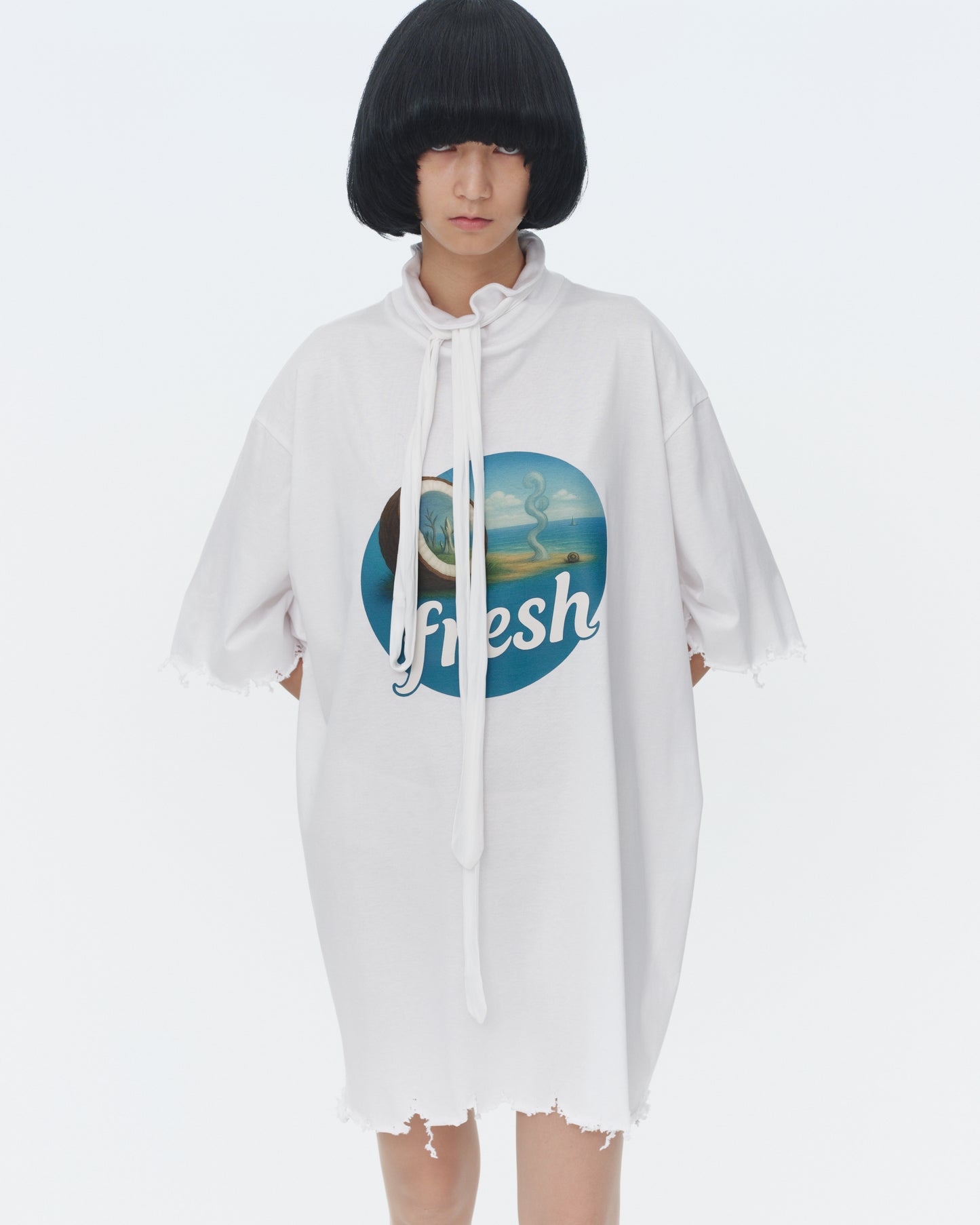 【SS26受注】Tie Neck T-Shirt / White / MSS26T011