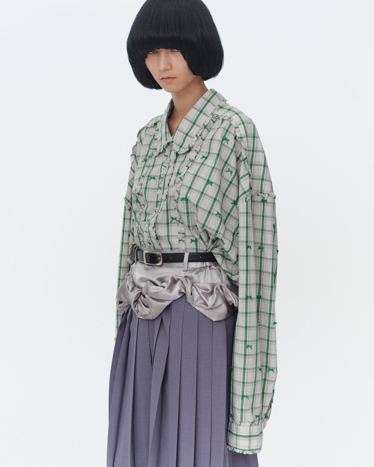 【SS26受注】Mini Frill Ribbon Blouse / Green / MSS26B011