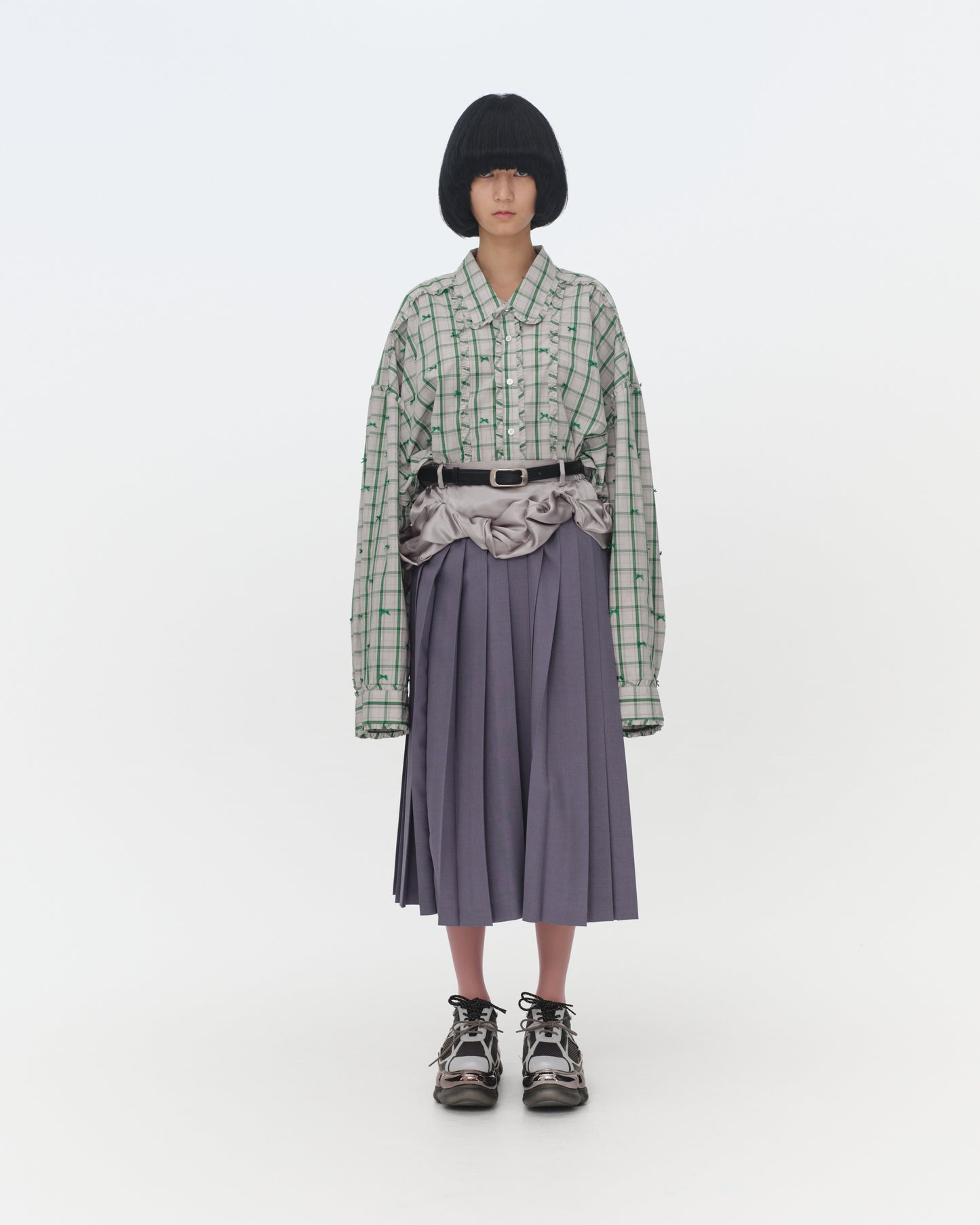 【SS26受注】Mini Frill Ribbon Blouse / Green / MSS26B011