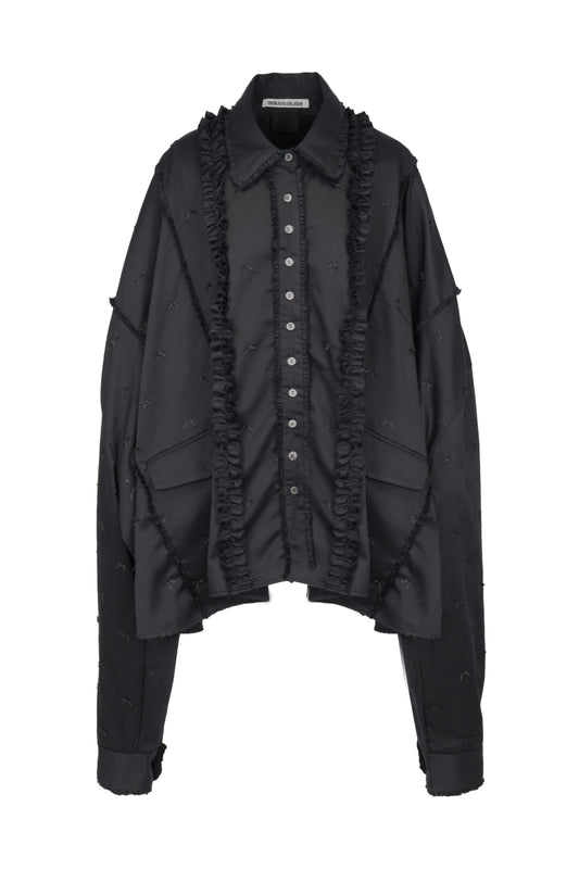 Grand Shoulder Blouse Ribbon Embroidery Without Pad / Black