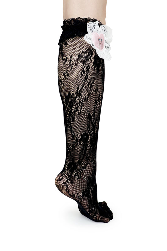 Crying Heart Long Socks / Black-pink