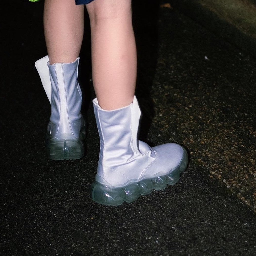 “Jewelry” Satin Boots / Ice Gray