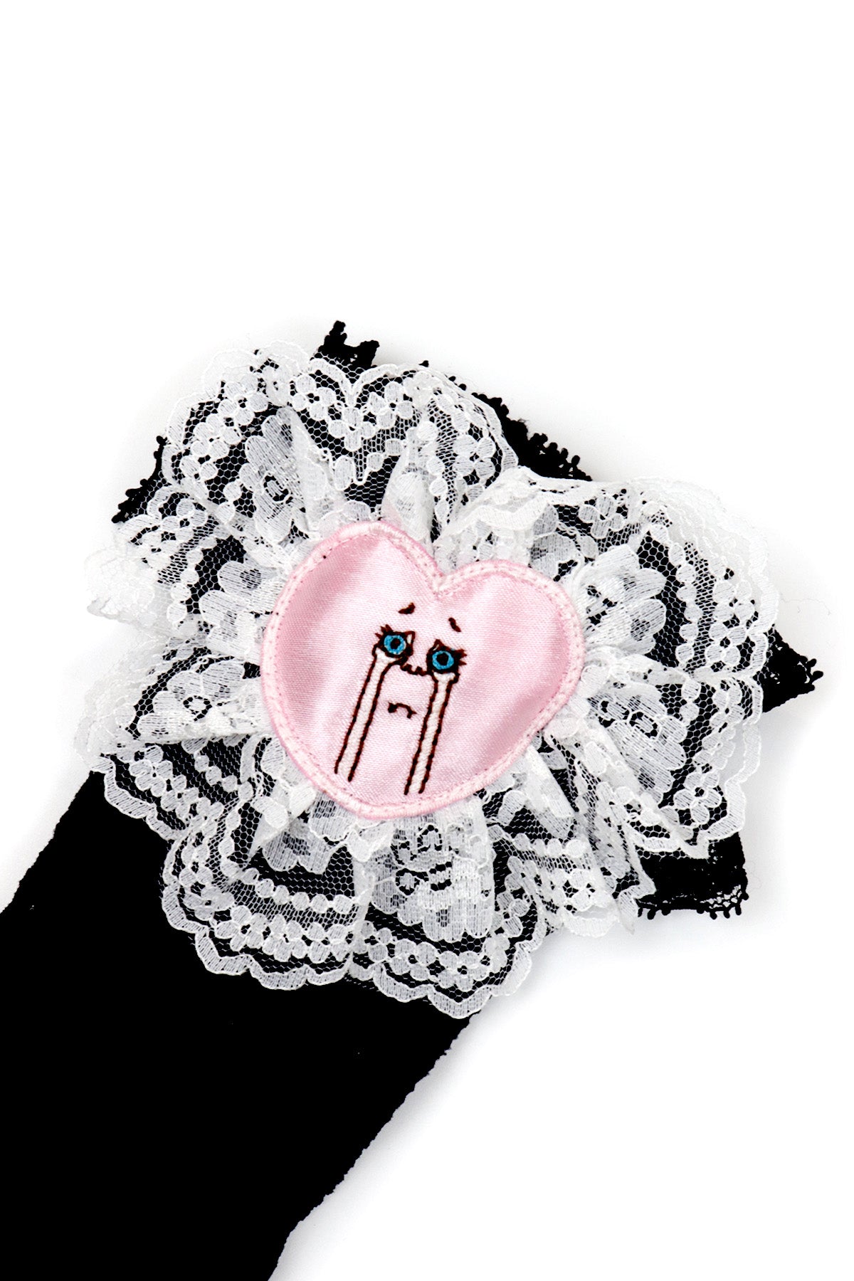 Crying Heart Long Socks / Black-pink