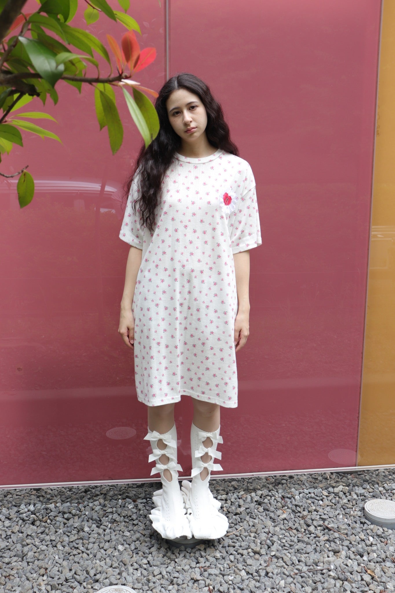 三只可爱蝴蝶结长袜靴 / 白色