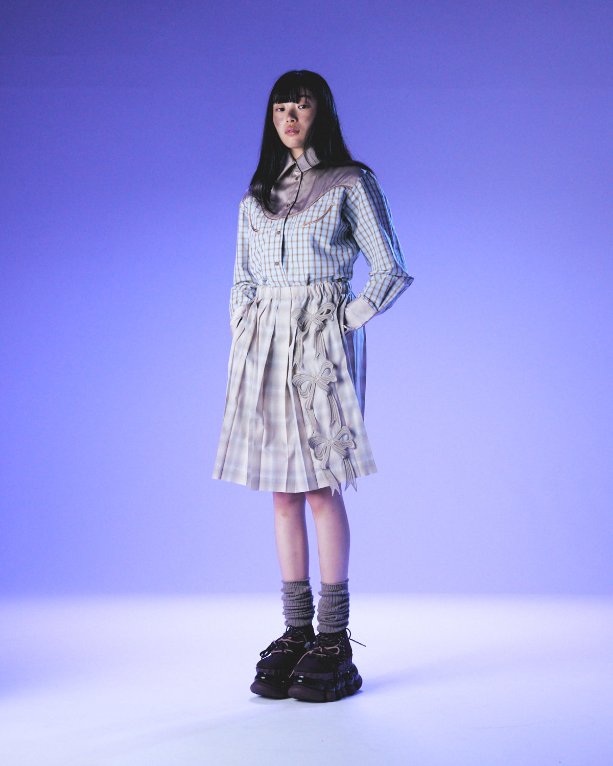 【25SS订】刺绣百褶裙/米色/MSS25S01