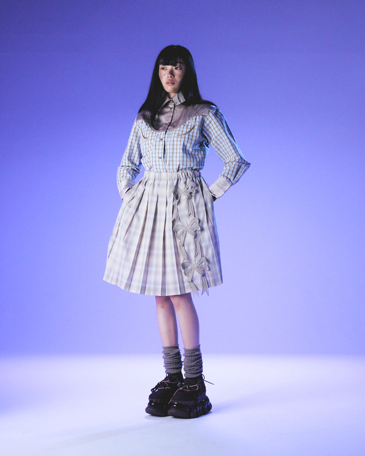 【25SS订】刺绣百褶裙/米色/MSS25S01