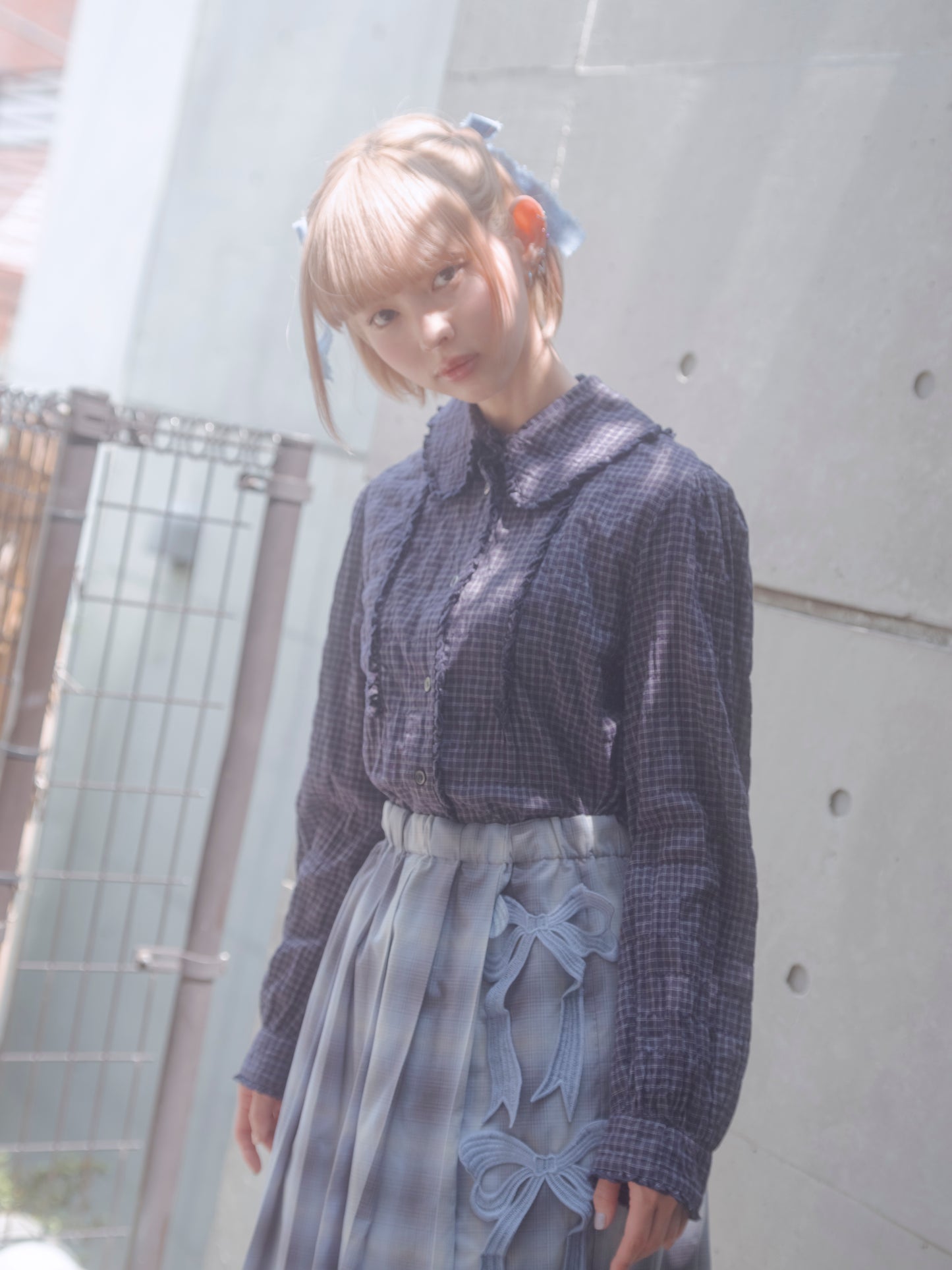 Back Open Shirt Check / Navy