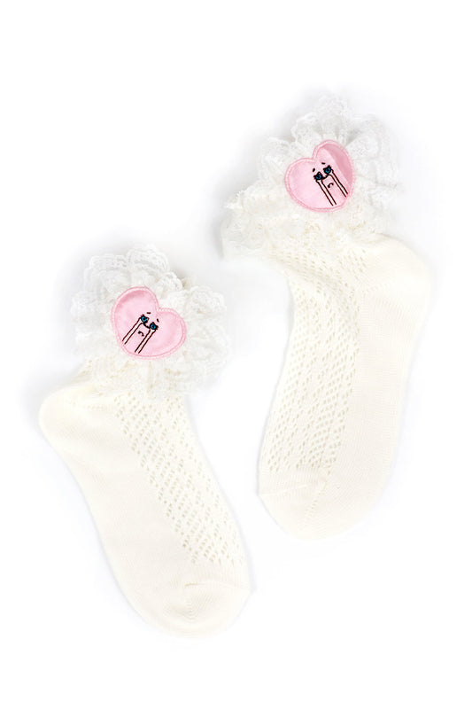 Crying Heart Socks / White-pink