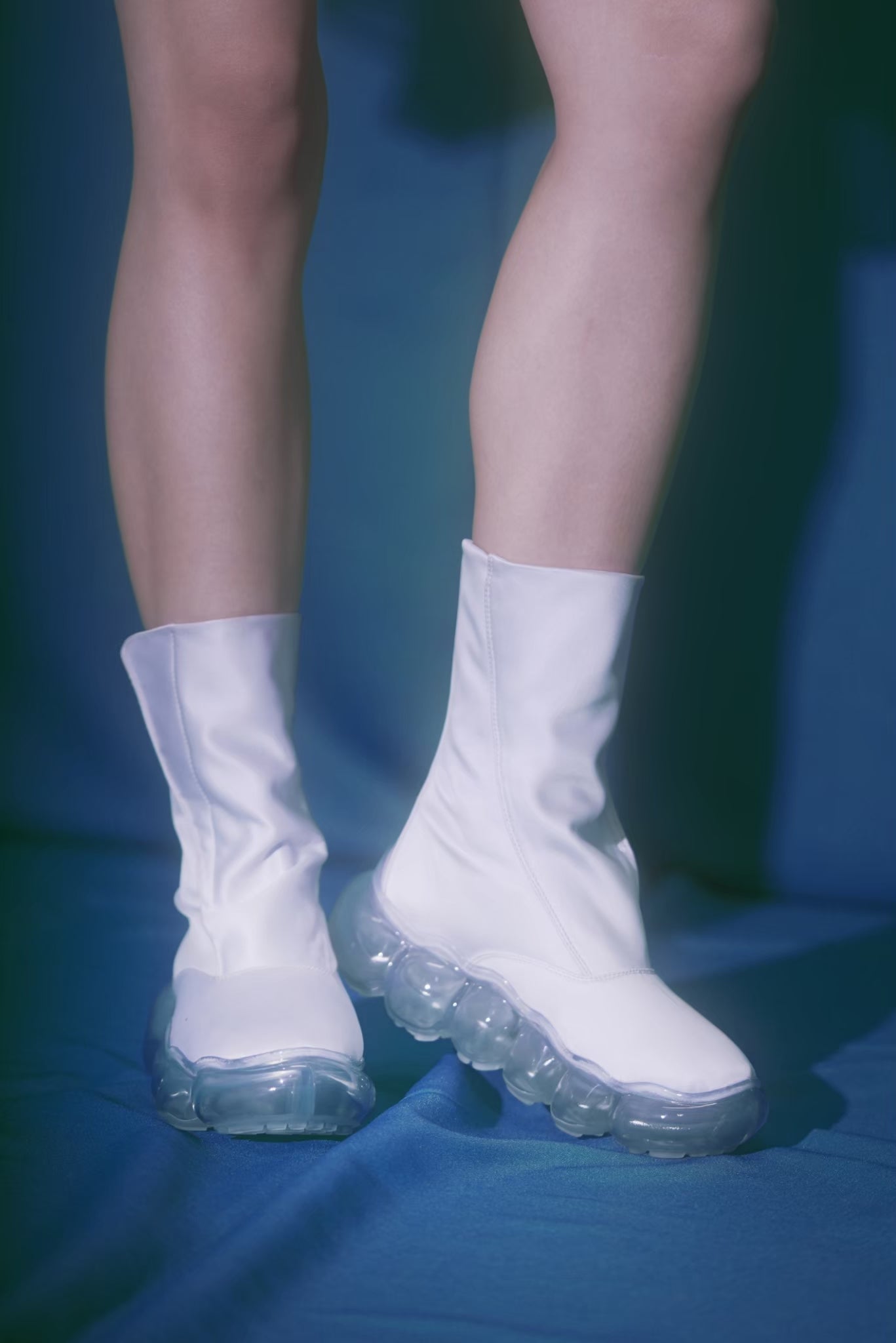 “Jewelry” Satin Boots / Ice Gray