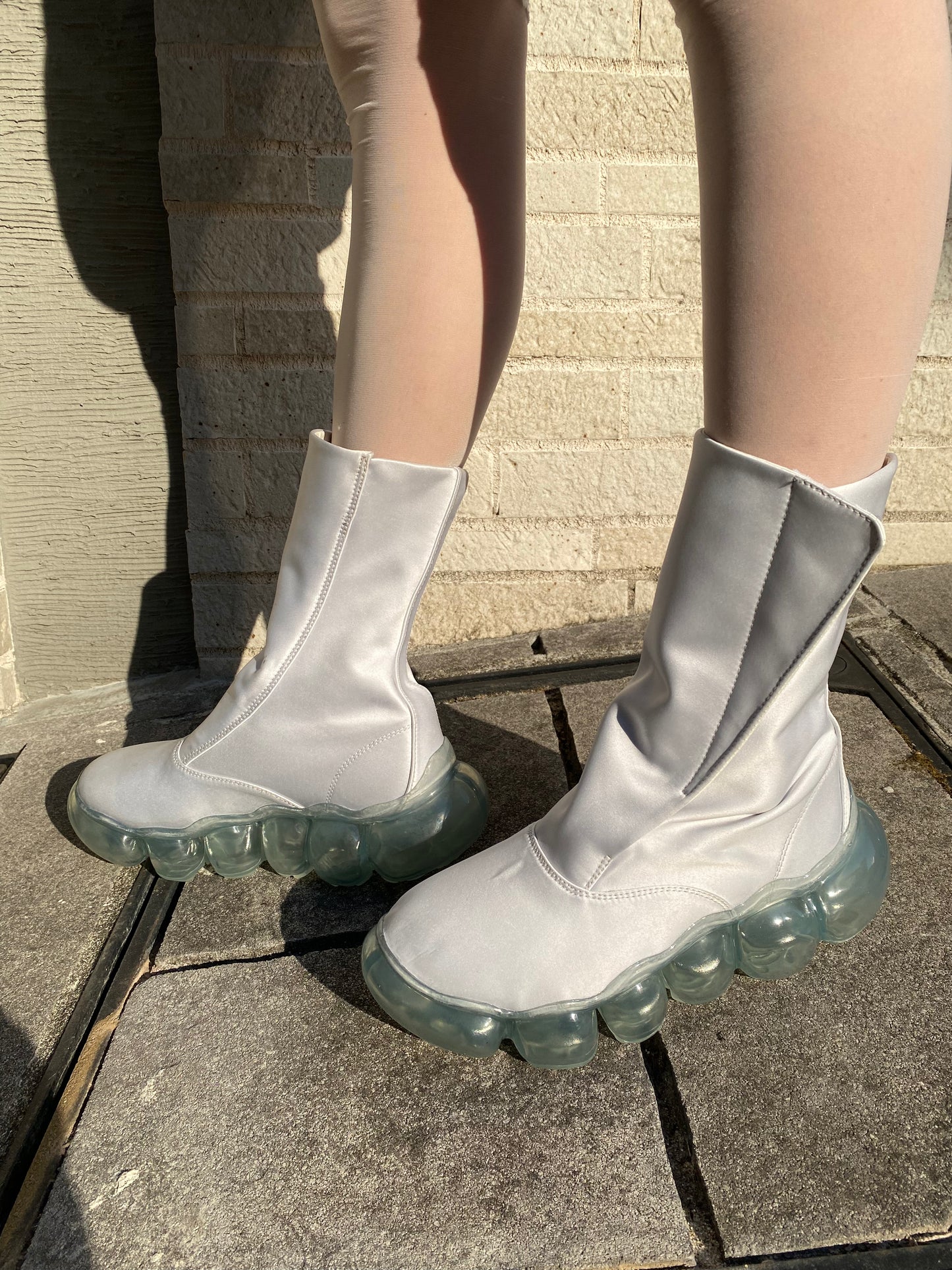 “Jewelry” Satin Boots / Ice Gray