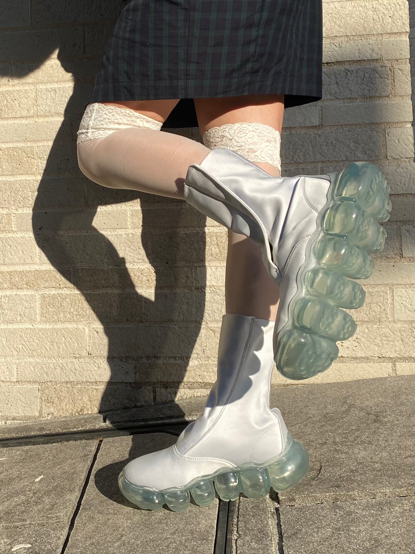 “Jewelry” Satin Boots / Ice Gray