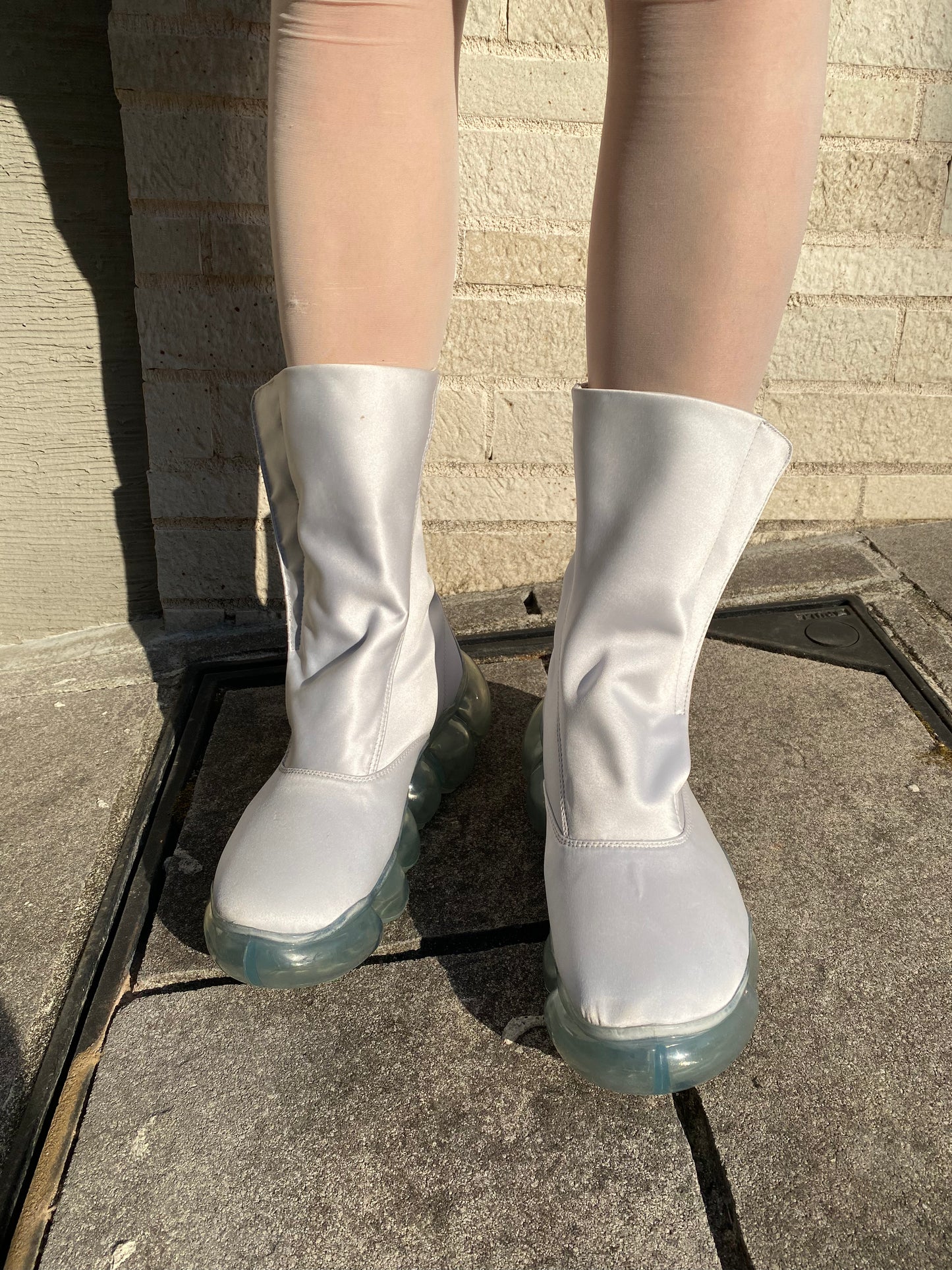 “Jewelry” Satin Boots / Ice Gray