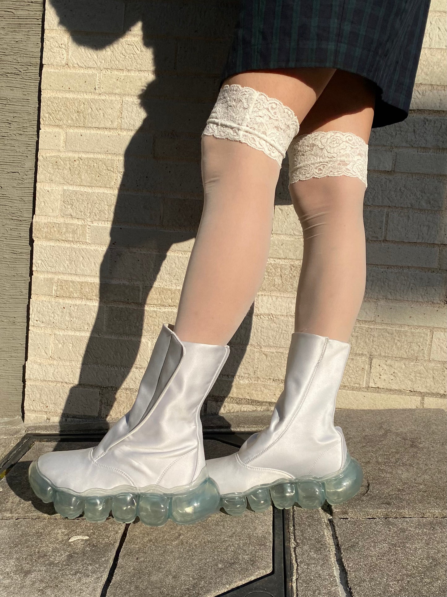 “Jewelry” Satin Boots / Ice Gray