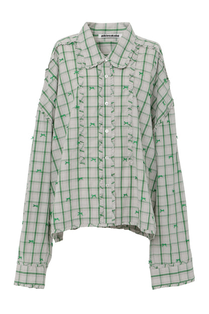 【SS26受注】Mini Frill Ribbon Blouse / Green / MSS26B011