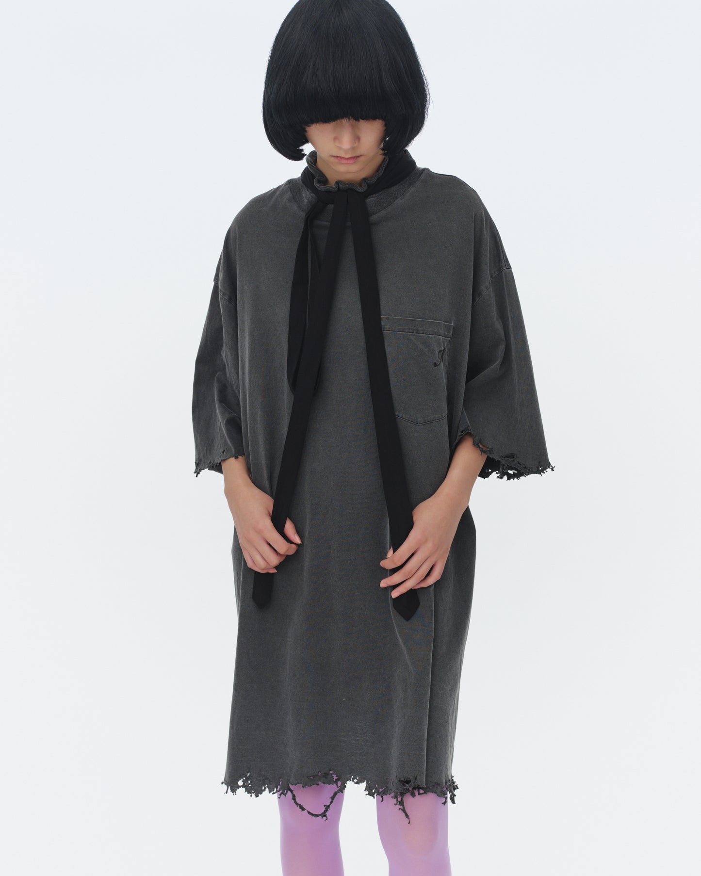 【SS26受注】Tie Neck T-Shirt / Black / MSS26T01
