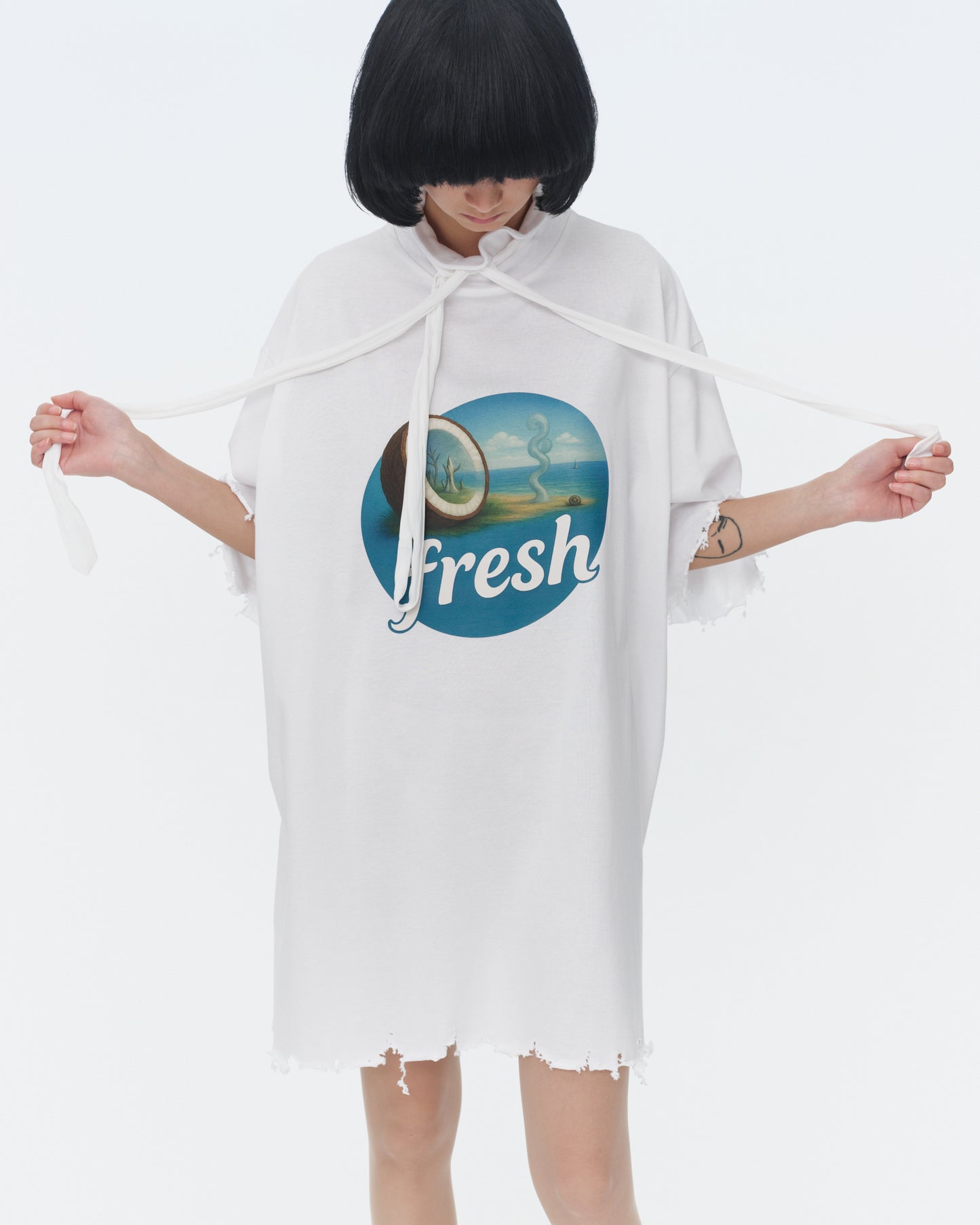 【SS26受注】Tie Neck T-Shirt / White / MSS26T011
