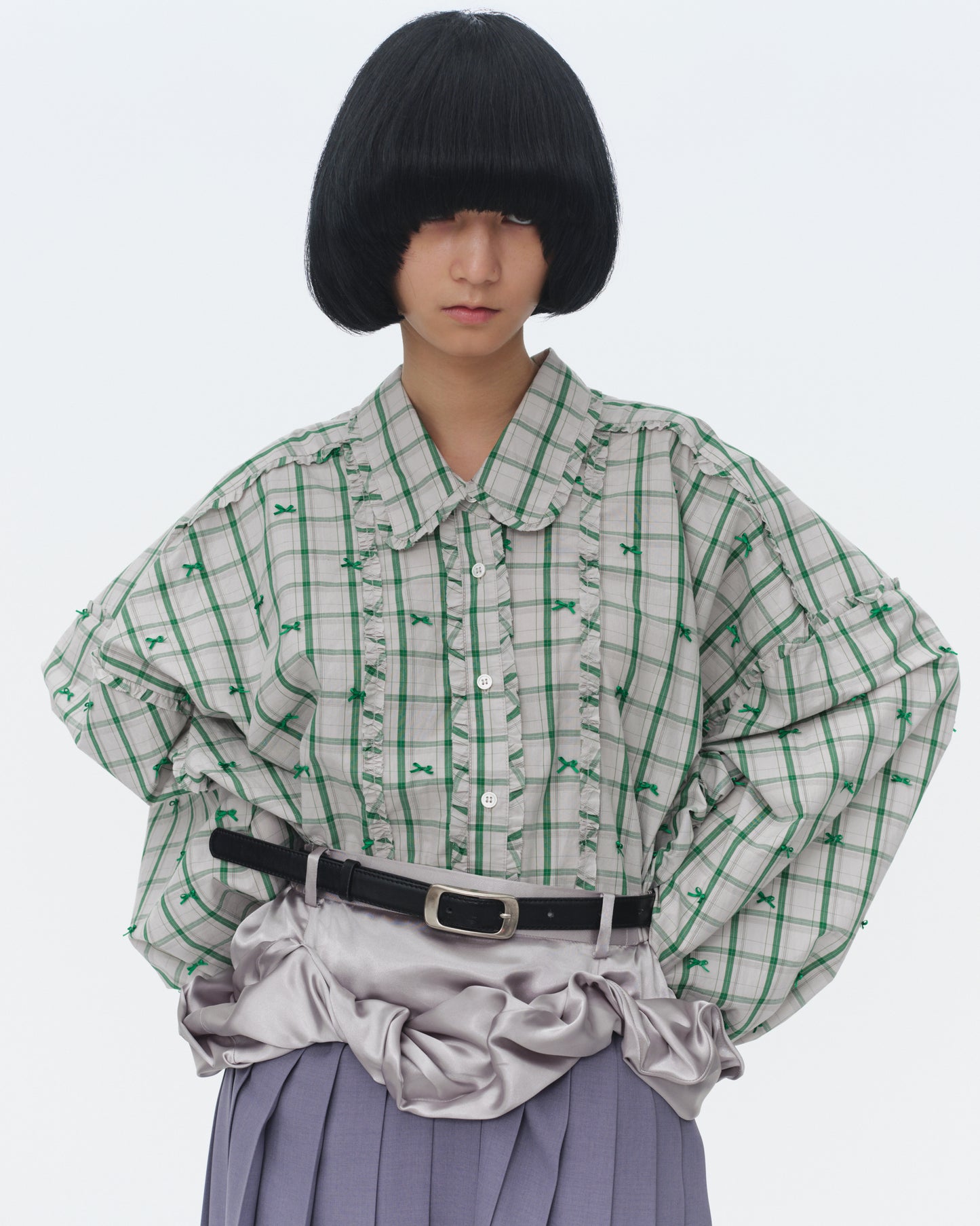 【SS26受注】Mini Frill Ribbon Blouse / Green / MSS26B011