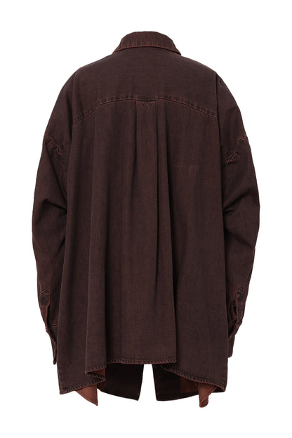 Huge Shoulder Long Blouse / Brown