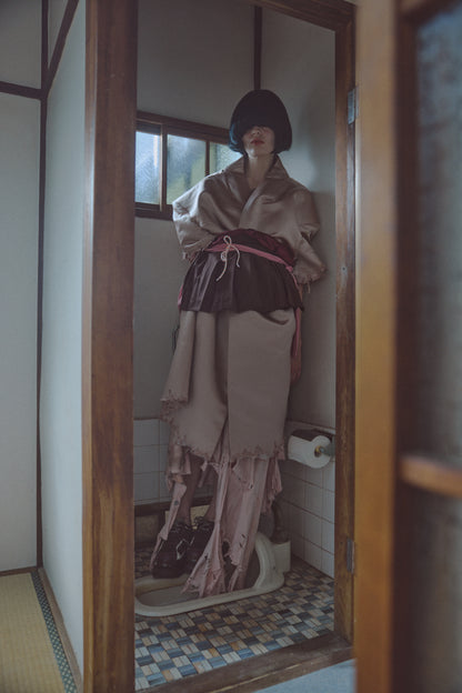 Shrink Pleats Mini Skirt / Brown