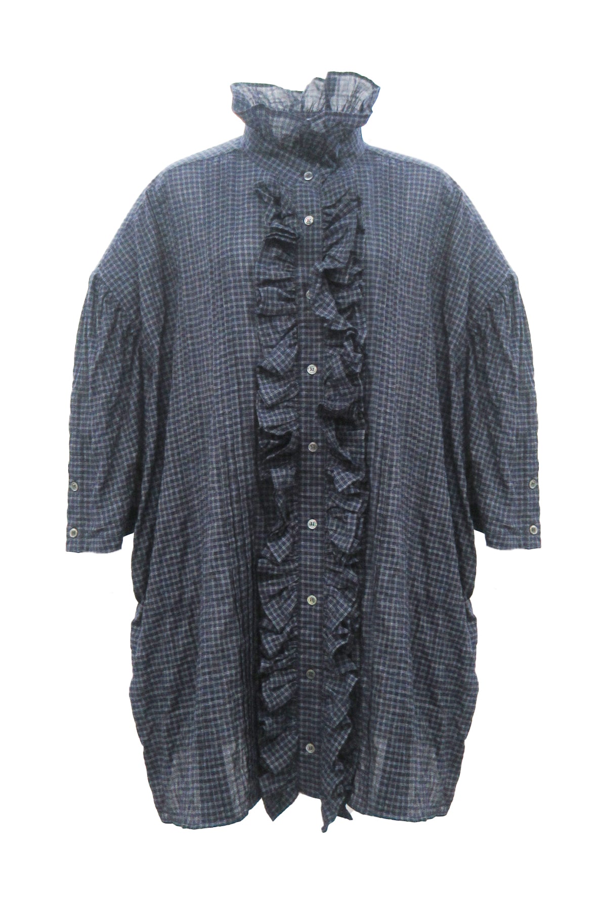 Ruffle Half Sleeve Shirt / Navy