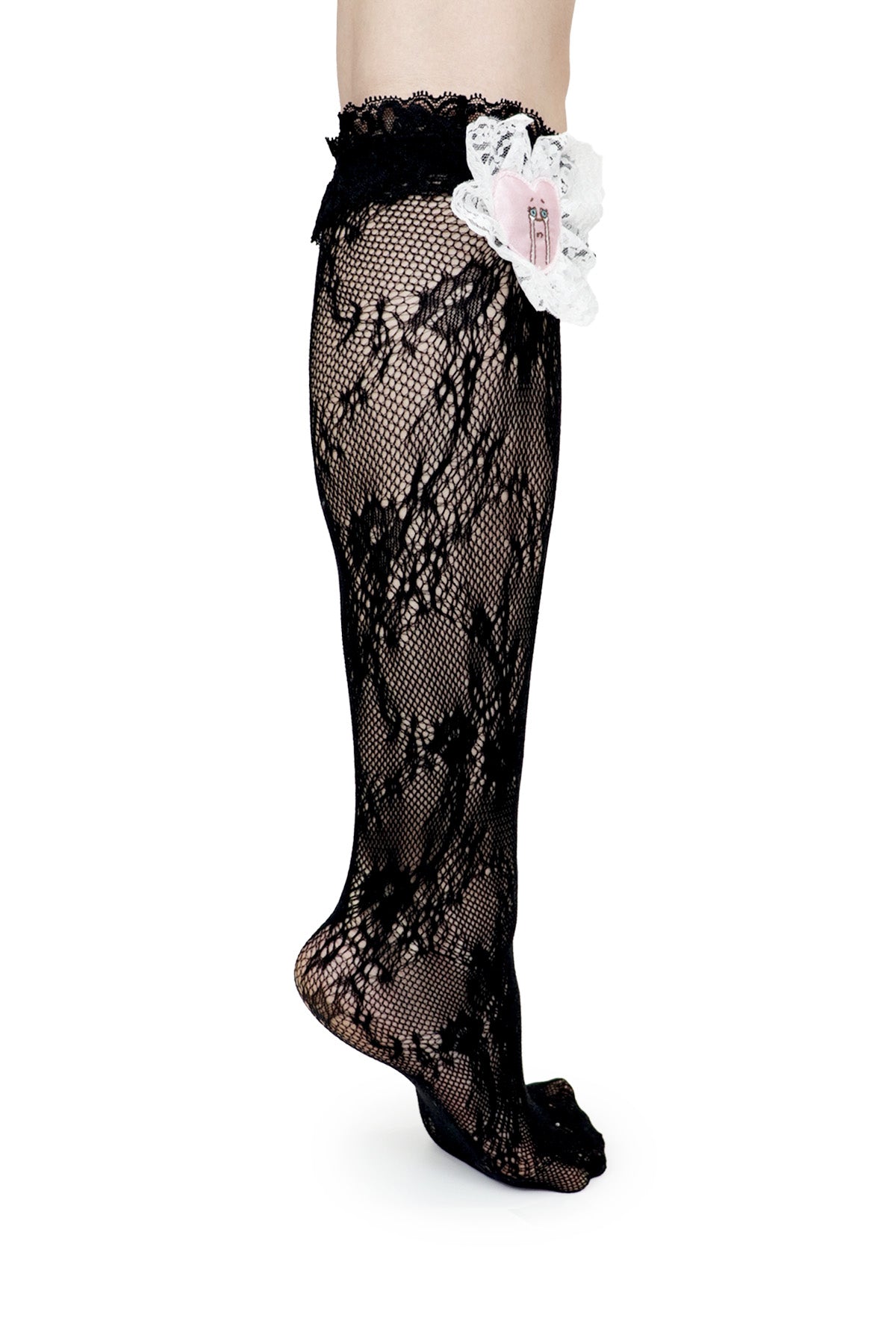 Crying Heart Long Socks / Black-pink