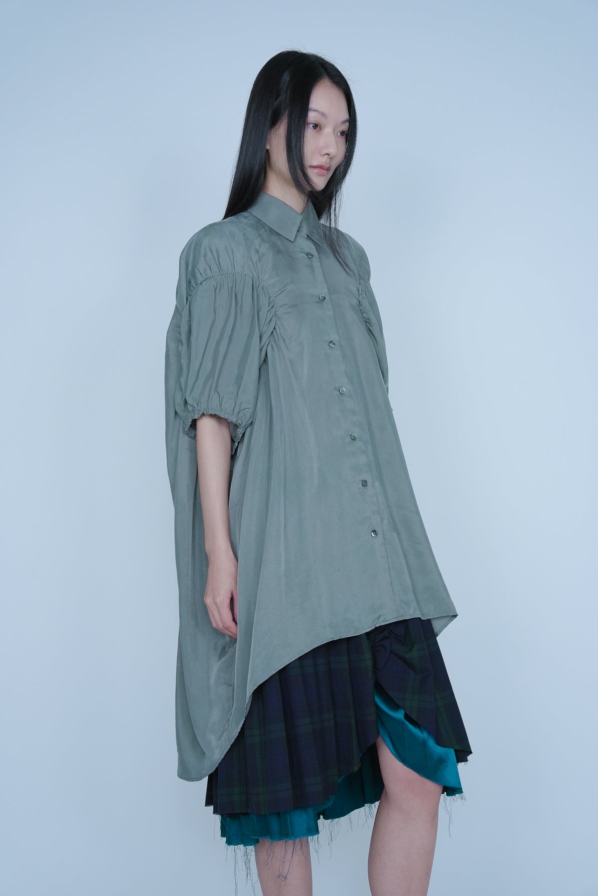 【SS27受注】Longline Puff Sleeve Shirt / Khaki / MSS27B051