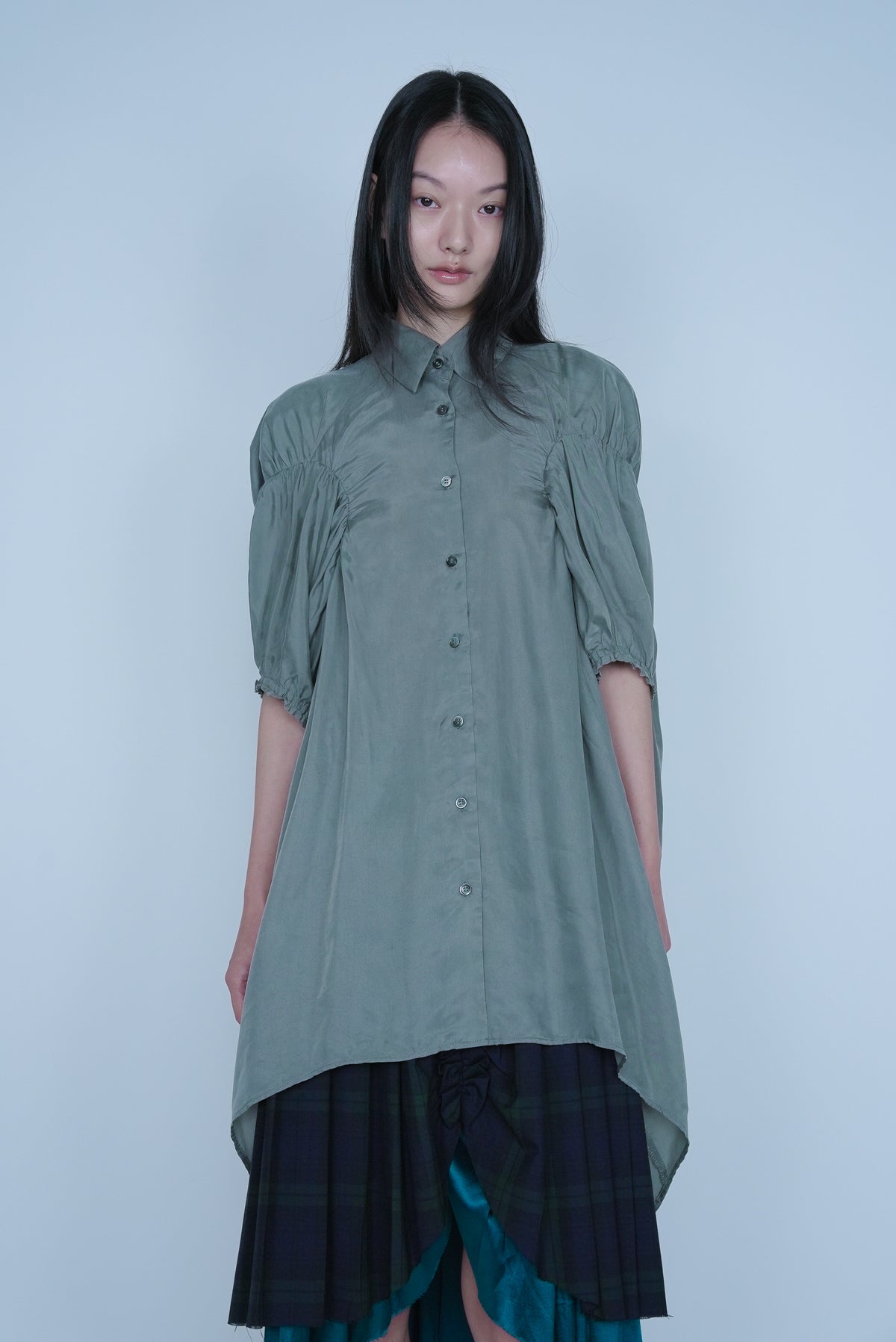 【SS27受注】Longline Puff Sleeve Shirt / Khaki / MSS27B051