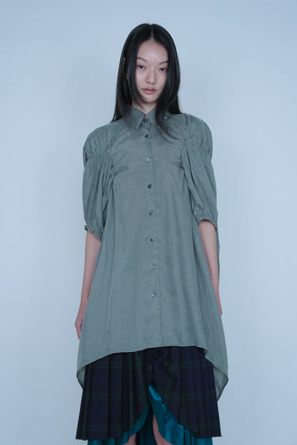 【SS27受注】Longline Puff Sleeve Shirt / Khaki / MSS27B051