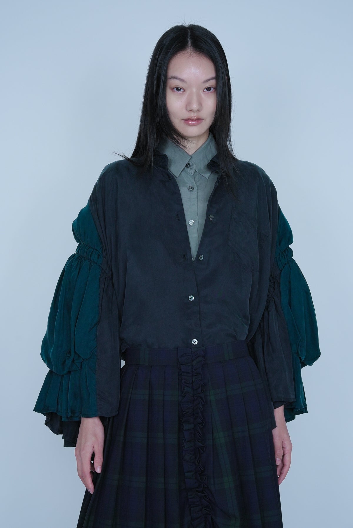 【SS27受注】Double Puff Sleeve Shirt / Black / MSS27B021