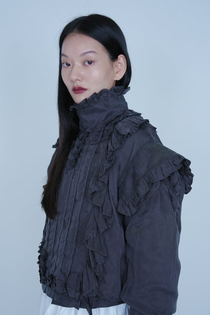【SS27受注】Pleats Flare Coat / Dark Gray / MSS27C011