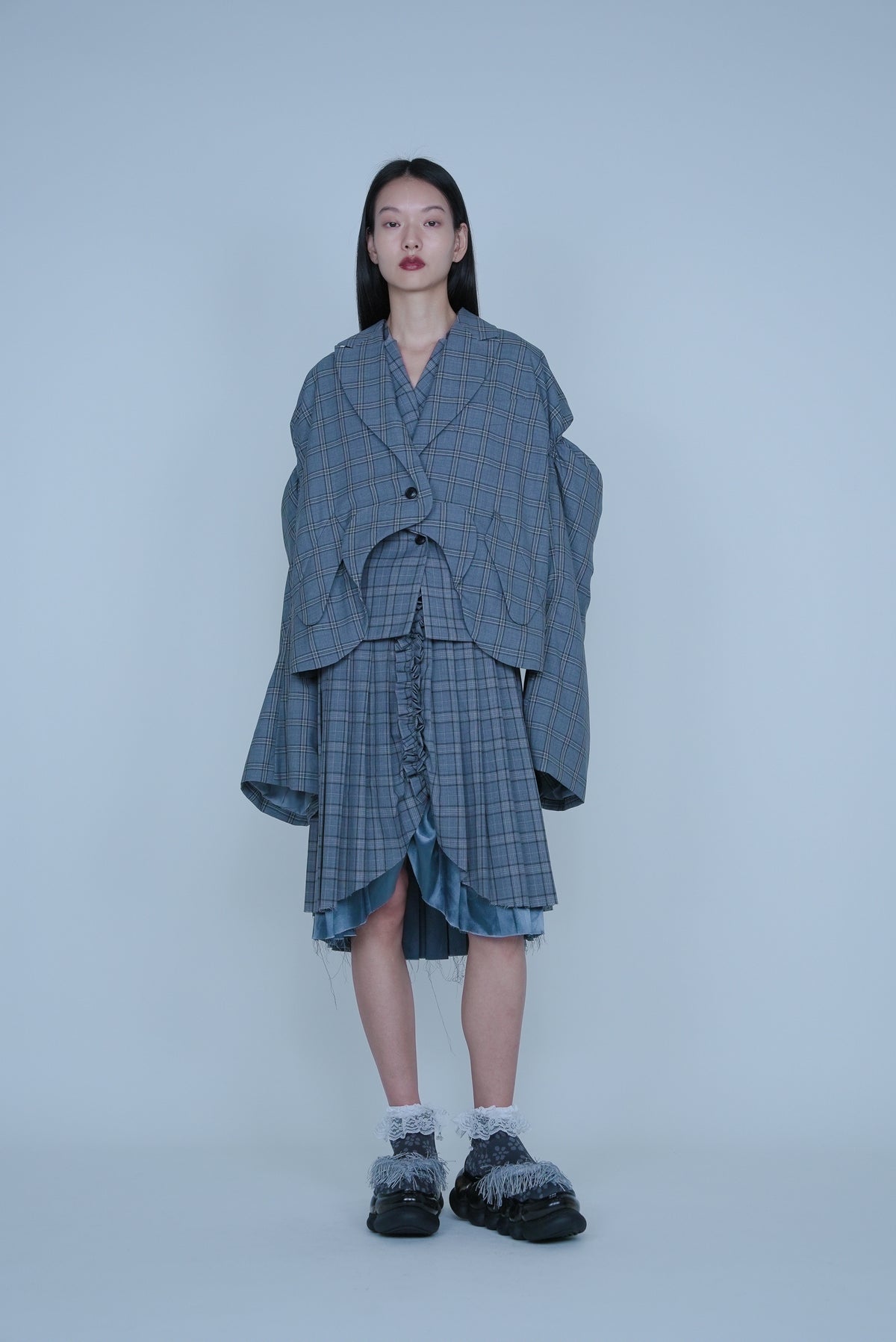 【SS27受注】Curtain Schoolgirl Skirt Long / Gray / MSS27S011