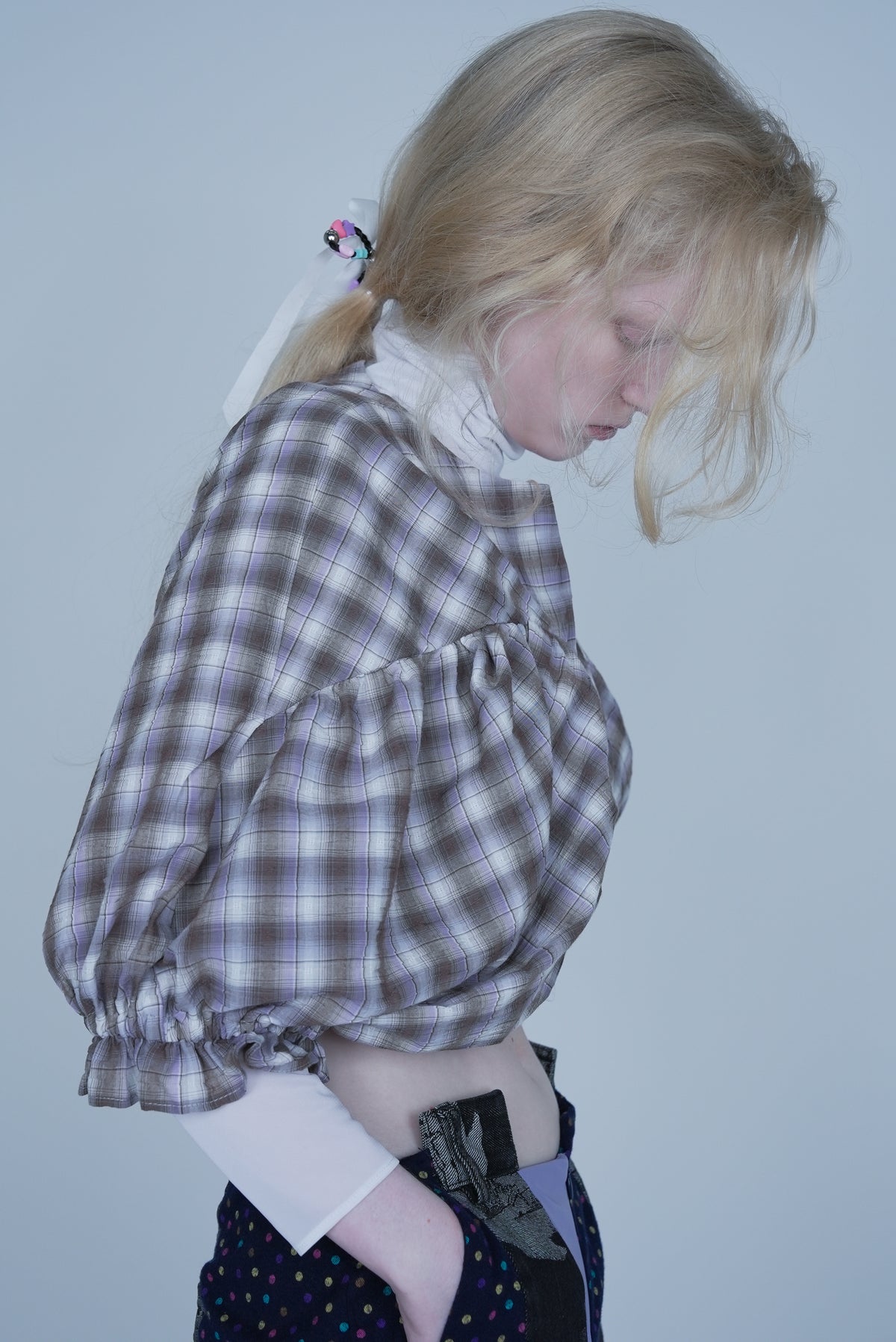 【SS27受注】High 5 Puff Blouse / Purple Check / JFSS27B02