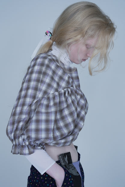 【SS27受注】High 5 Puff Blouse / Purple Check / JFSS27B02