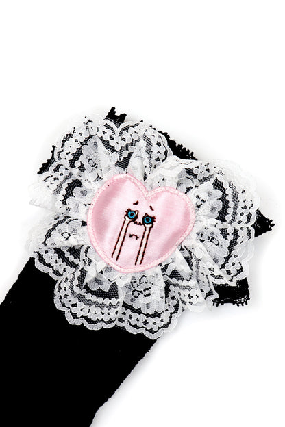 Crying Heart Long Socks / Black-pink