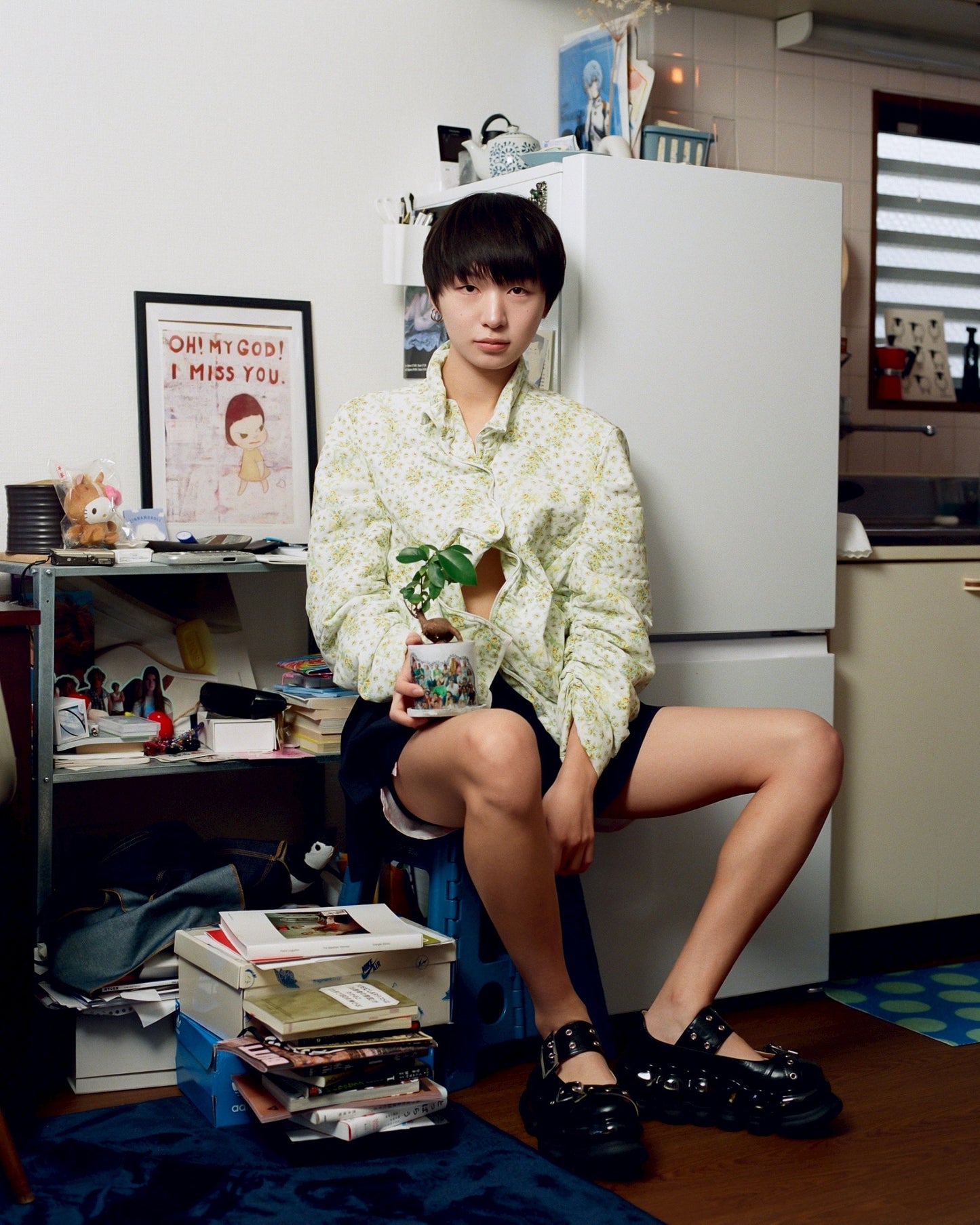 Confusing Flower Light Down Jacket / Light Green