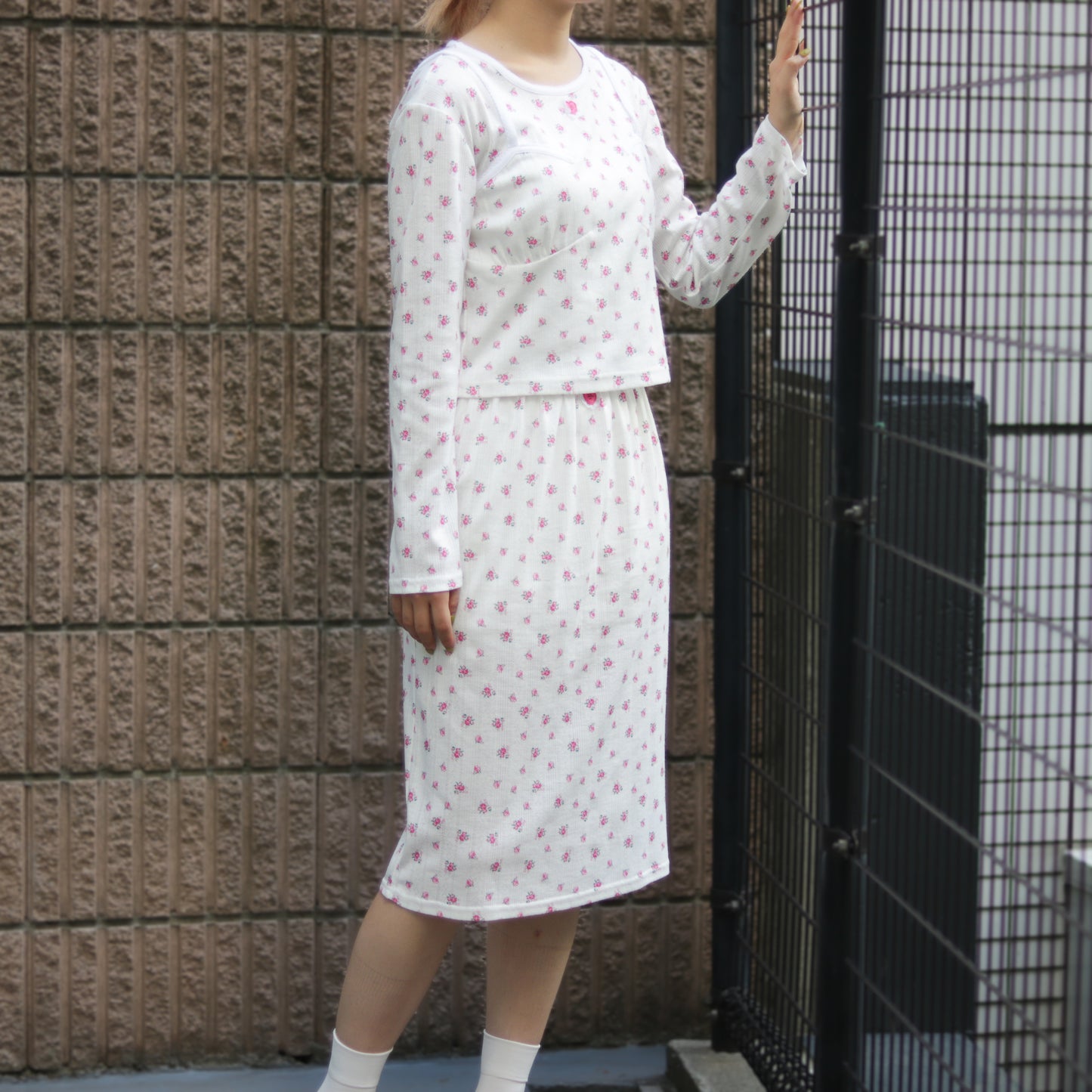 Peach Heart Long Skirt Set-Up / Hot Pink