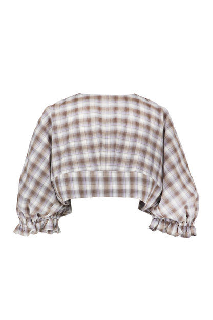 【SS27受注】High 5 Puff Blouse / Purple Check / JFSS27B02