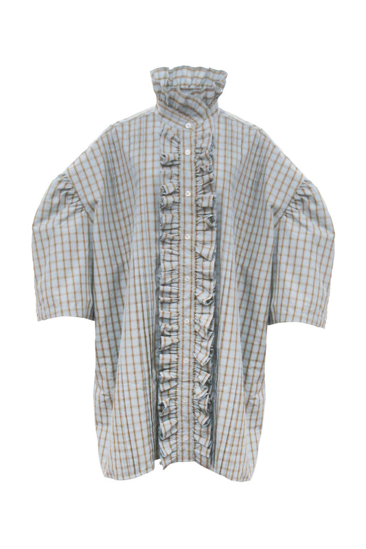 Ruffle Half Sleeve Shirt / Blue