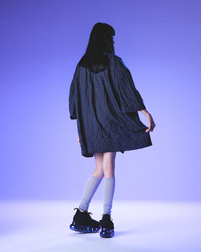 Ruffle Half Sleeve Shirt / Navy