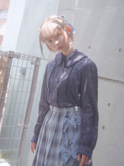 [25SS Pre-order] Back Open Shirt Check / Navy / MSS25B011