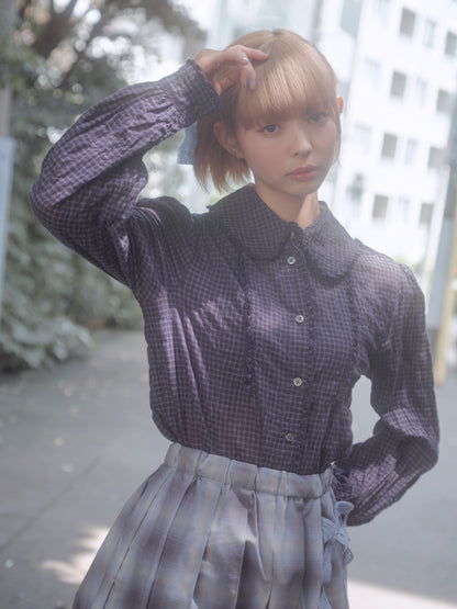 [25SS Pre-order] Back Open Shirt Check / Navy / MSS25B011