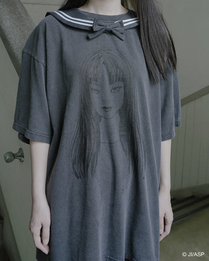 Tomie Washed Print Sailor T-Shirt / Black