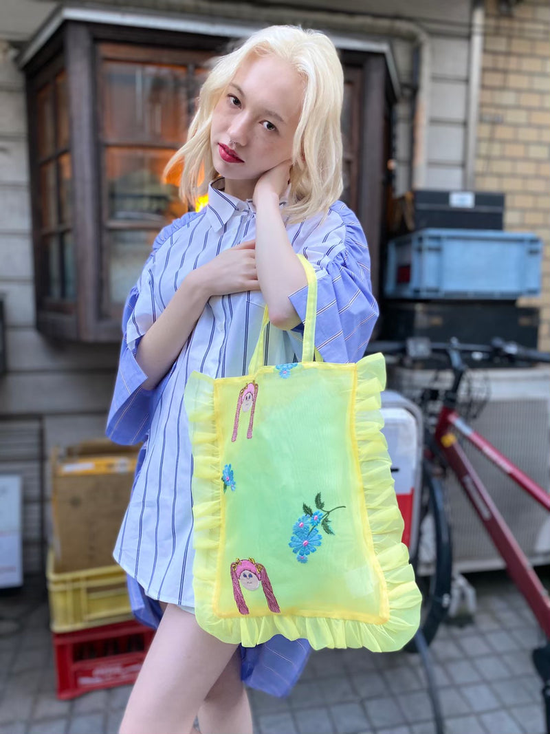 Embroidery Frill bag / Yellow