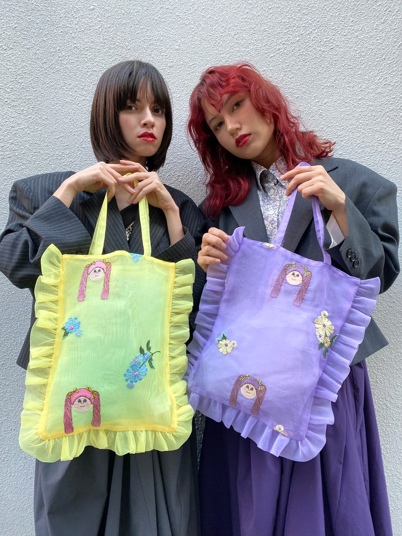 Embroidery Frill bag / Purple