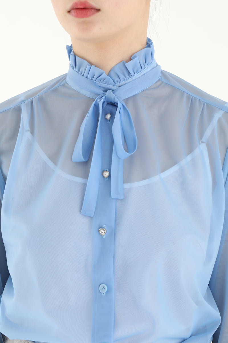 Frill chiffon blouse / Light Blue